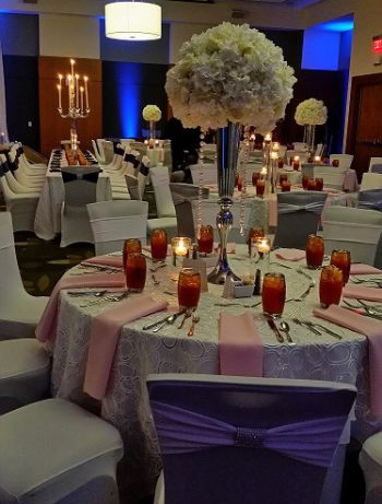 Elegantly decorated wedding reception hall at Gastonia Conference Center